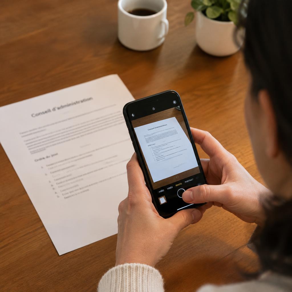 Pessoa fotografando um documento com o celular para enviar